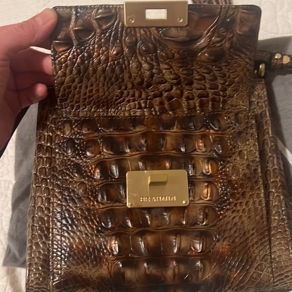 Bronze and brown alligator messenger/ crossbody - Picture 7 of 11